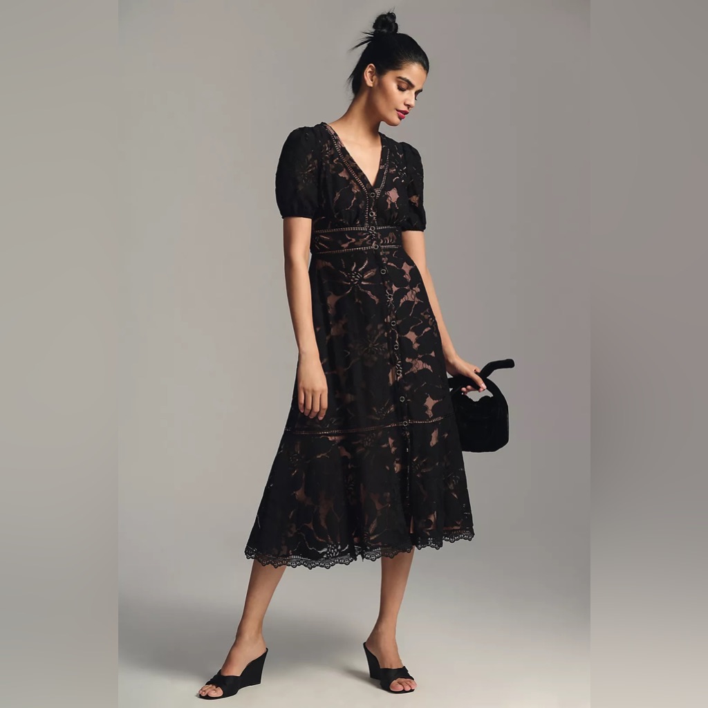 The Ophelia Puff-Sleeve Lace Dress By Anthropologie